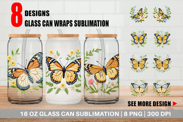 Glass Can Monarch Butterfly Sublimation artnoy 