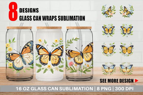 Glass Can Monarch Butterfly Sublimation artnoy 
