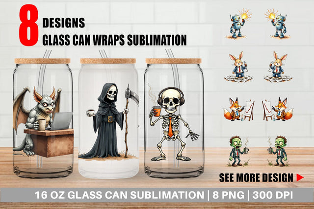 Glass Can Monday Morning Zombies Office Coffee Humor Sublimation artnoy 