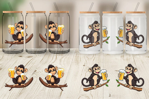 Glass Can Monkey Beer Day Sublimation artnoy 