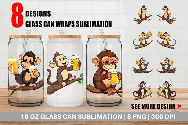 Glass Can Monkey Beer Day Sublimation artnoy 