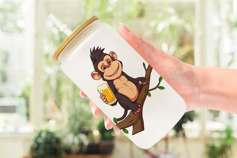Glass Can Monkey Beer Day Sublimation artnoy 