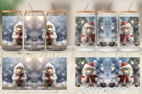 Glass Can Monkey Christmas Sublimation artnoy 