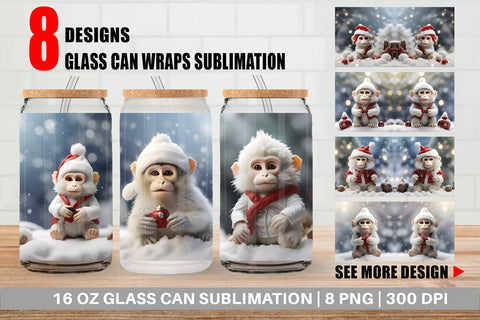 Glass Can Monkey Christmas Sublimation artnoy 