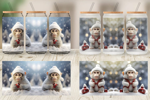 Glass Can Monkey Christmas Sublimation artnoy 