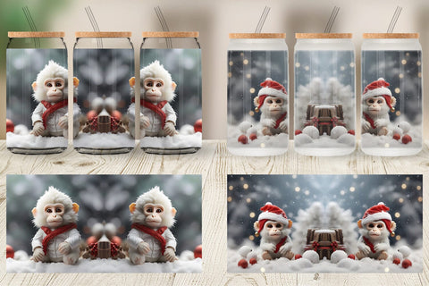 Glass Can Monkey Christmas Sublimation artnoy 