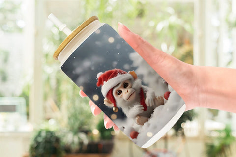 Glass Can Monkey Christmas Sublimation artnoy 