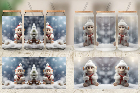 Glass Can Monkey Christmas Sublimation artnoy 