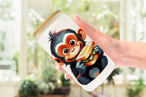 Glass Can Monkey with Sandwich Sublimation artnoy 