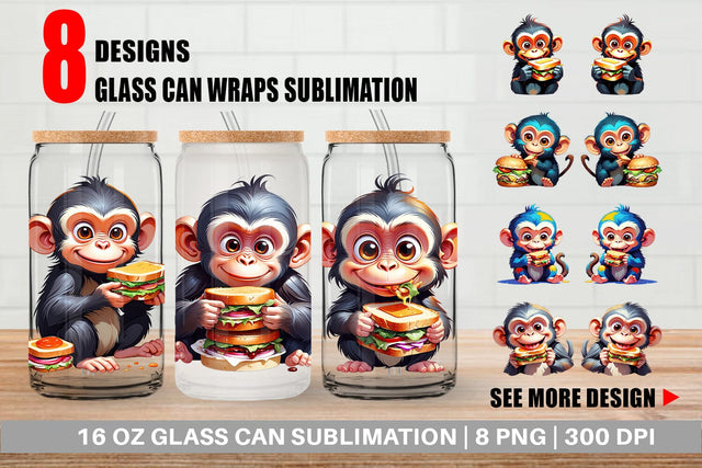 Glass Can Monkey with Sandwich Sublimation artnoy 