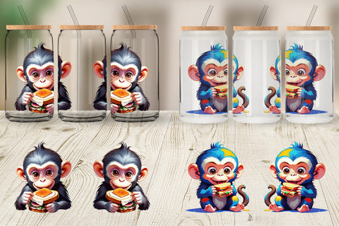 Glass Can Monkey with Sandwich Sublimation artnoy 