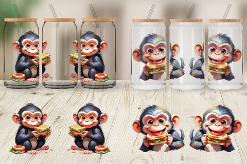Glass Can Monkey with Sandwich Sublimation artnoy 