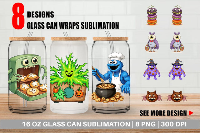 Glass Can Monster Halloween Bakery Sublimation artnoy 
