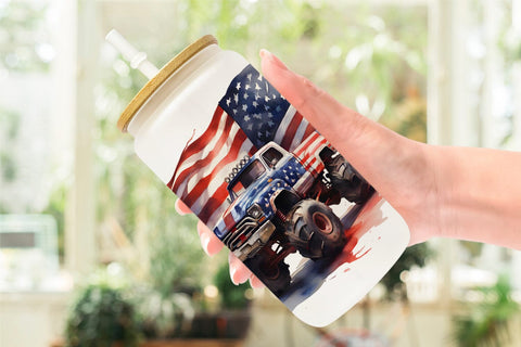 Glass Can Monster Truck Patriotic Sublimation artnoy 