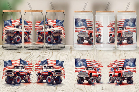 Glass Can Monster Truck Patriotic Sublimation artnoy 
