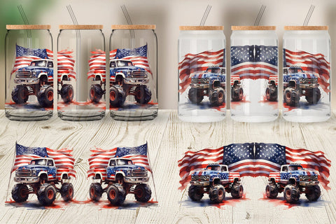 Glass Can Monster Truck Patriotic Sublimation artnoy 