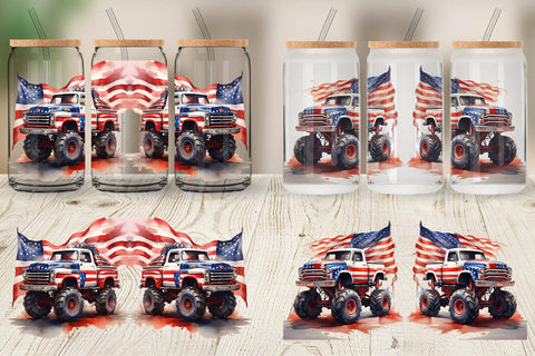 Glass Can Monster Truck Patriotic Sublimation artnoy 