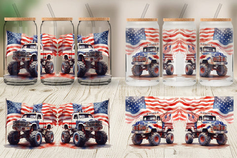 Glass Can Monster Truck Patriotic Sublimation artnoy 