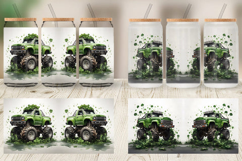 Glass Can Monster Truck Shamrocks Sublimation artnoy 