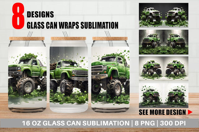 Glass Can Monster Truck Shamrocks Sublimation artnoy 