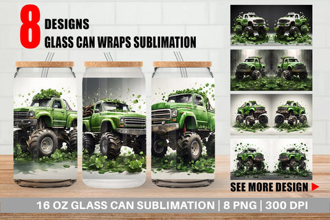 Glass Can Monster Truck Shamrocks Sublimation artnoy 