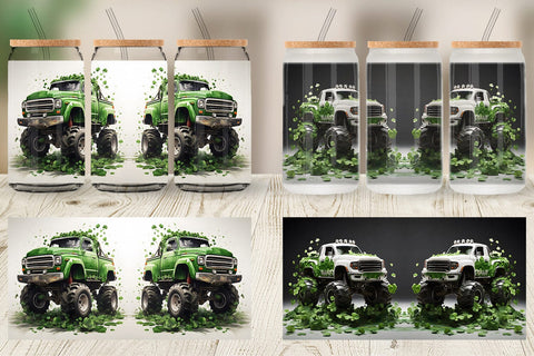 Glass Can Monster Truck Shamrocks Sublimation artnoy 