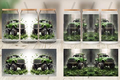 Glass Can Monster Truck Shamrocks Sublimation artnoy 