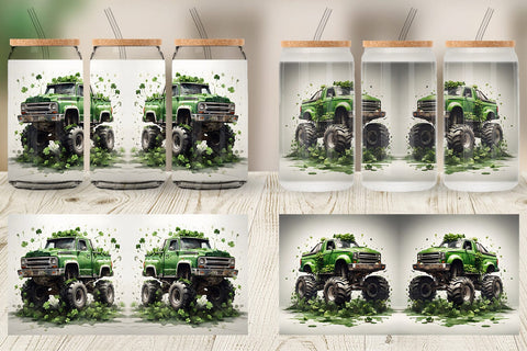 Glass Can Monster Truck Shamrocks Sublimation artnoy 