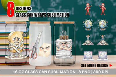 Glass Can Moody Desk Mascot Teacher Watercolor Sublimation artnoy 
