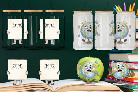 Glass Can Moody Desk Mascot Teacher Watercolor Sublimation artnoy 