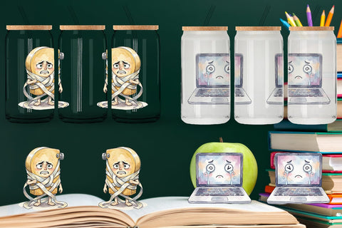 Glass Can Moody Desk Mascot Teacher Watercolor Sublimation artnoy 
