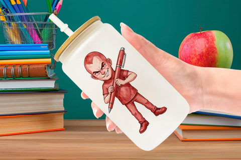 Glass Can Moody Desk Mascot Teacher Watercolor Sublimation artnoy 