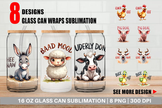 Glass Can Moody Farm Animal Watercolor Quotes Sublimation artnoy 