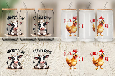 Glass Can Moody Farm Animal Watercolor Quotes Sublimation artnoy 