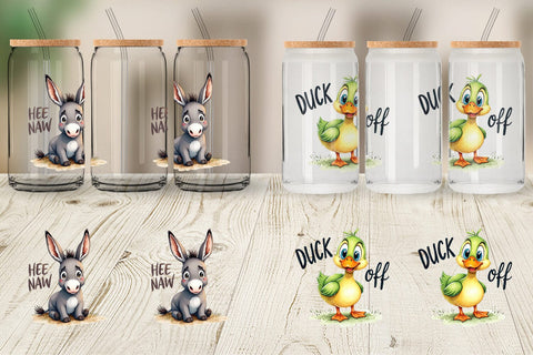 Glass Can Moody Farm Animal Watercolor Quotes Sublimation artnoy 