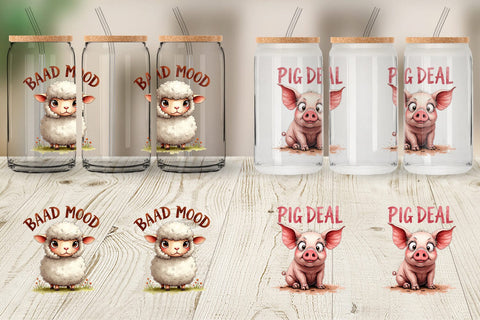 Glass Can Moody Farm Animal Watercolor Quotes Sublimation artnoy 