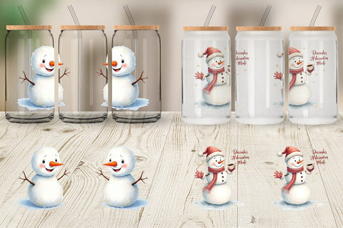 Glass Can Moody Snowmen Sublimation artnoy 