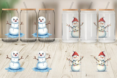 Glass Can Moody Snowmen Sublimation artnoy 