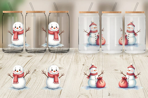 Glass Can Moody Snowmen Sublimation artnoy 