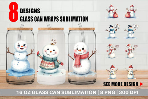 Glass Can Moody Snowmen Sublimation artnoy 