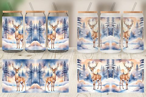 Glass Can Moonlit Winter Deer Sublimation artnoy 