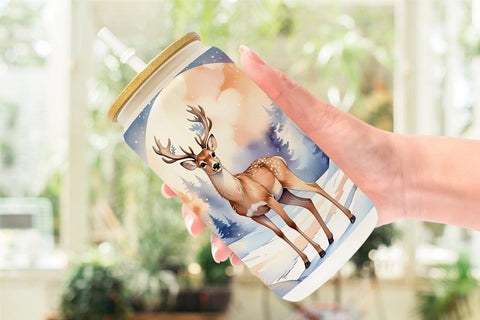 Glass Can Moonlit Winter Deer Sublimation artnoy 