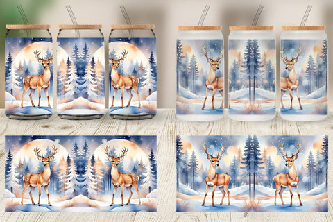 Glass Can Moonlit Winter Deer Sublimation artnoy 