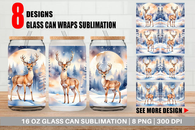 Glass Can Moonlit Winter Deer Sublimation artnoy 