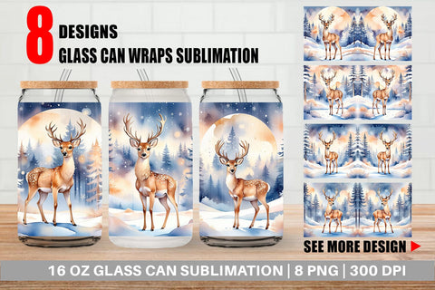 Glass Can Moonlit Winter Deer Sublimation artnoy 