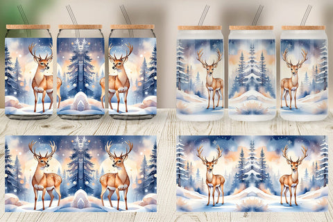 Glass Can Moonlit Winter Deer Sublimation artnoy 