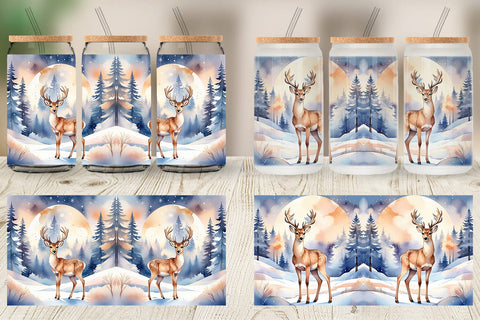 Glass Can Moonlit Winter Deer Sublimation artnoy 