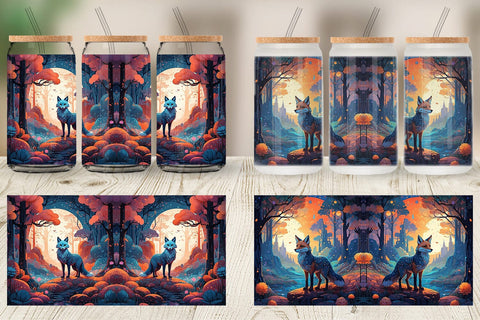 Glass Can Moonlit Woodland Fox Sublimation artnoy 
