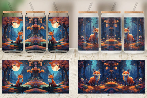 Glass Can Moonlit Woodland Fox Sublimation artnoy 