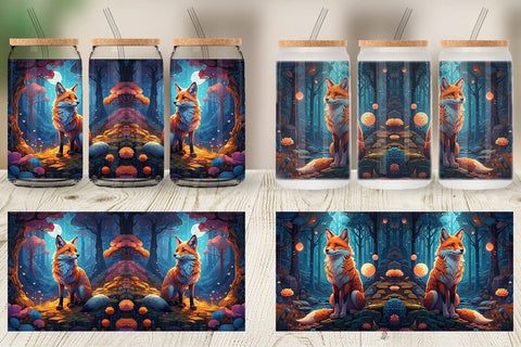 Glass Can Moonlit Woodland Fox Sublimation artnoy 